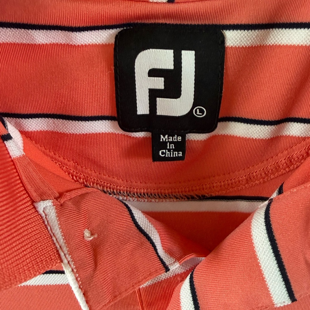 FootJoy Men's Pink and White Striped Polo Shirt - Picture 5 of 5